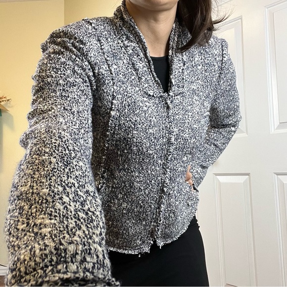 Rebecca Taylor Frayed Edge Cropped Tweed Jacket - Size 8 - Picture 2 of 16